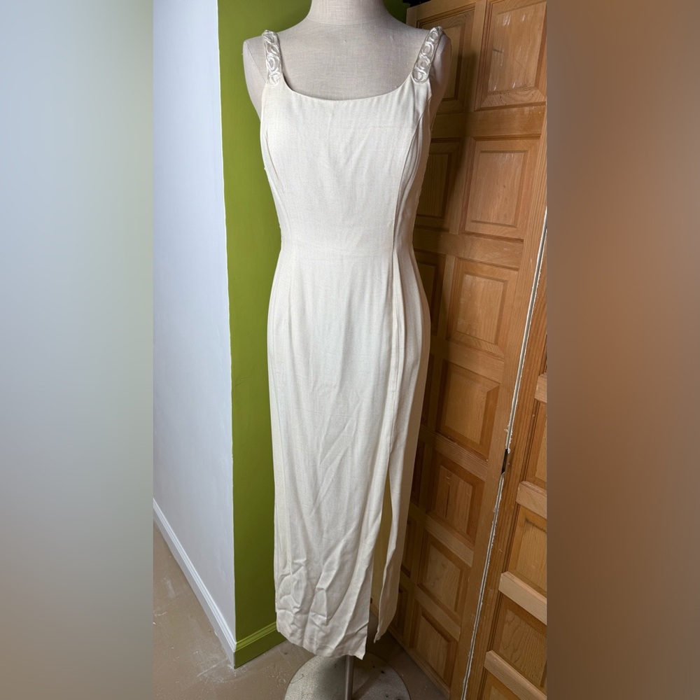 Jessica McClintock Gunne Sak Vintage Cream Fitted Dress Sheer back slit 9/10‎